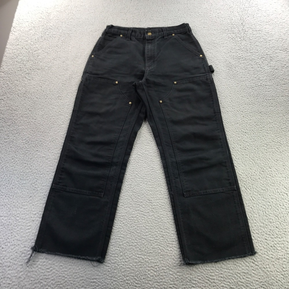 VTG Carhartt Pants Mens 29x27 Black Double Knee Loose Fit Distressed Made In USA